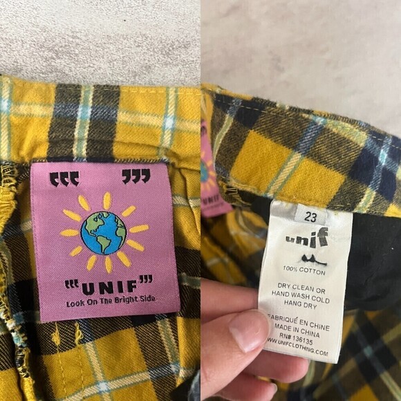 UNIF Womens Size 00 Dawson Yellow Cotton Plaid Straight Leg Ankle Trouser Pants - Picture 4 of 11